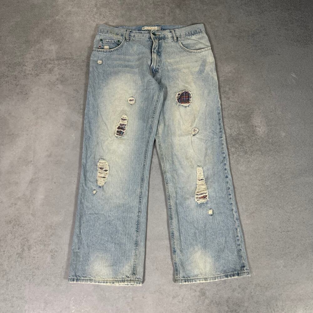 Paco Jeans Straight Distressed Jeans Light Blue Denim Mens - Size: 34x30